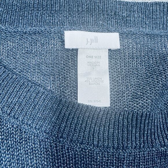 J Jill Linen Side-tie Sweater Poncho Navy Blue Knit One Size - Picture 5 of 6